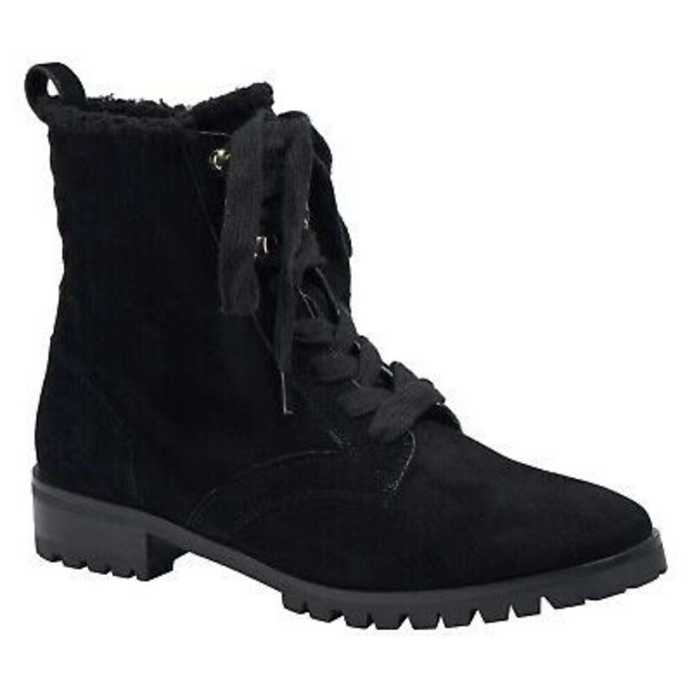 Kate Spade Women's Raegan Suede Leather Faux Fur Lace Moto Boots‎ Black Size 6